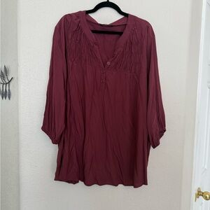 BloomChic Scarlet Shirred Shoulder Button Collar Blouse Size 28